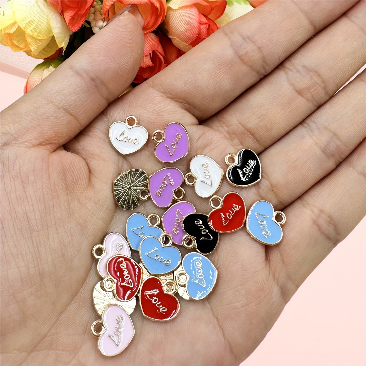 18pcs Valentine's Day Charms Enamel Rose Flower Charm Pendant Valentine Charms for Jewelry Making Charms DIY Earrings Necklace Brcaelets,one-size