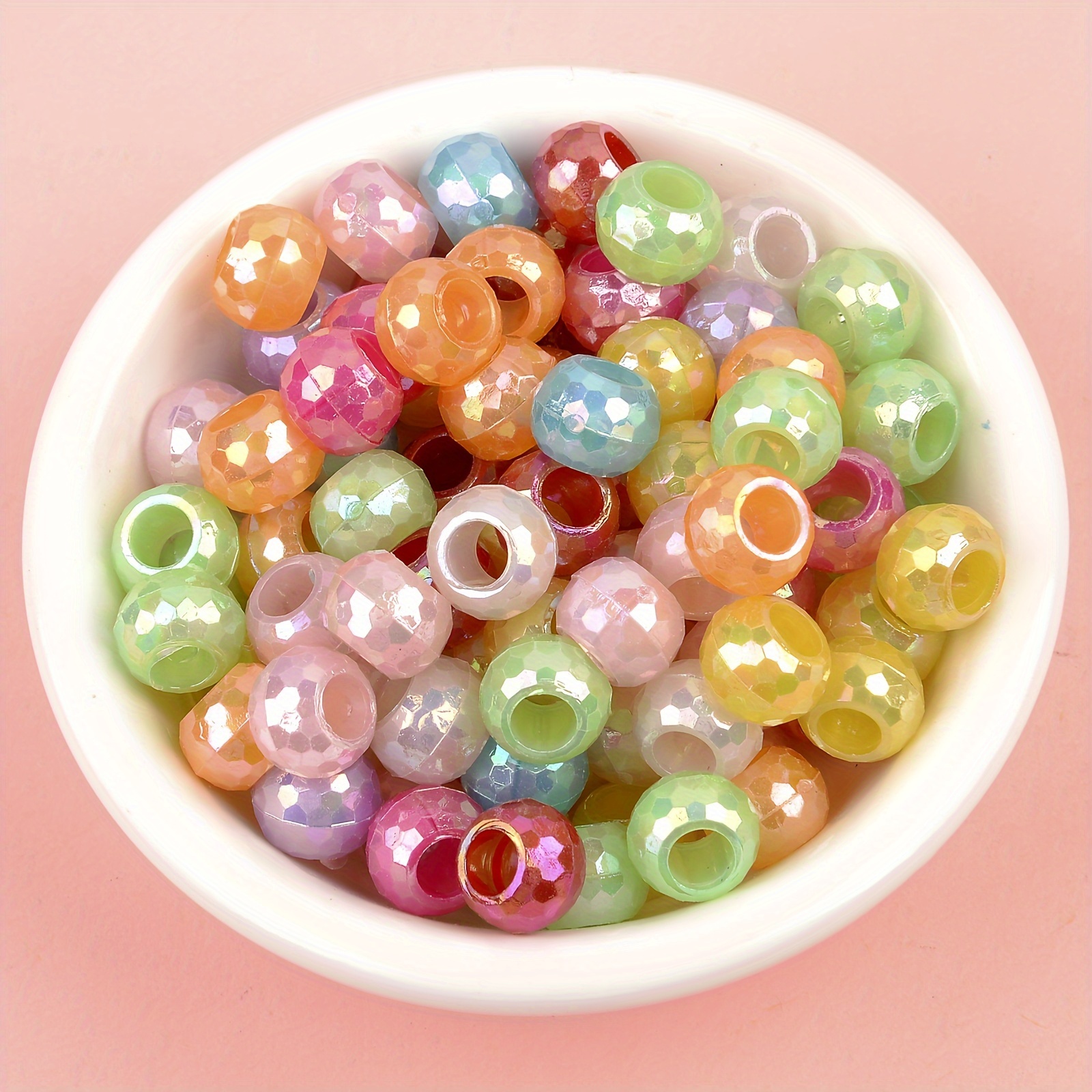 50pcs Acrylic Bucket Beads Candy Colorful Color Round Glass Beads Loose  Spacer Beads For Jewelry Making DIY Bracelet Necklace