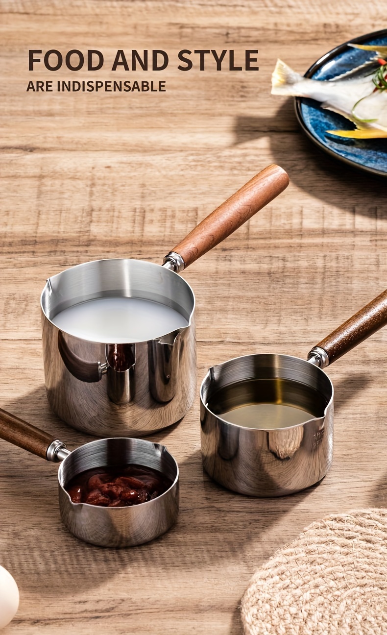 Milk Pan With Dual Pour Spout Stainless Steel Sauce Pot Wood Handle Butter  Warmer Pot Small Soup Pot Frothing Pitcher Measuring Cups For Kitchen  Cooking - Temu