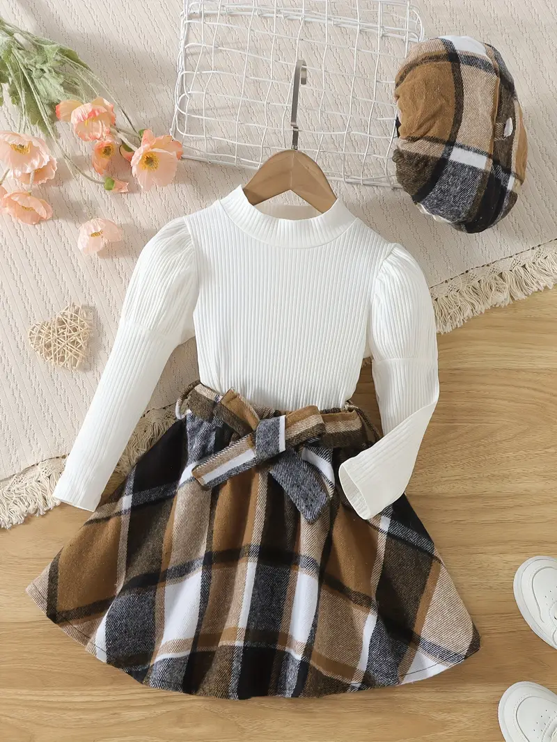 girls elegant outfit 2pcs solid color top a line skirt set kids clothes for spring autumn details 0