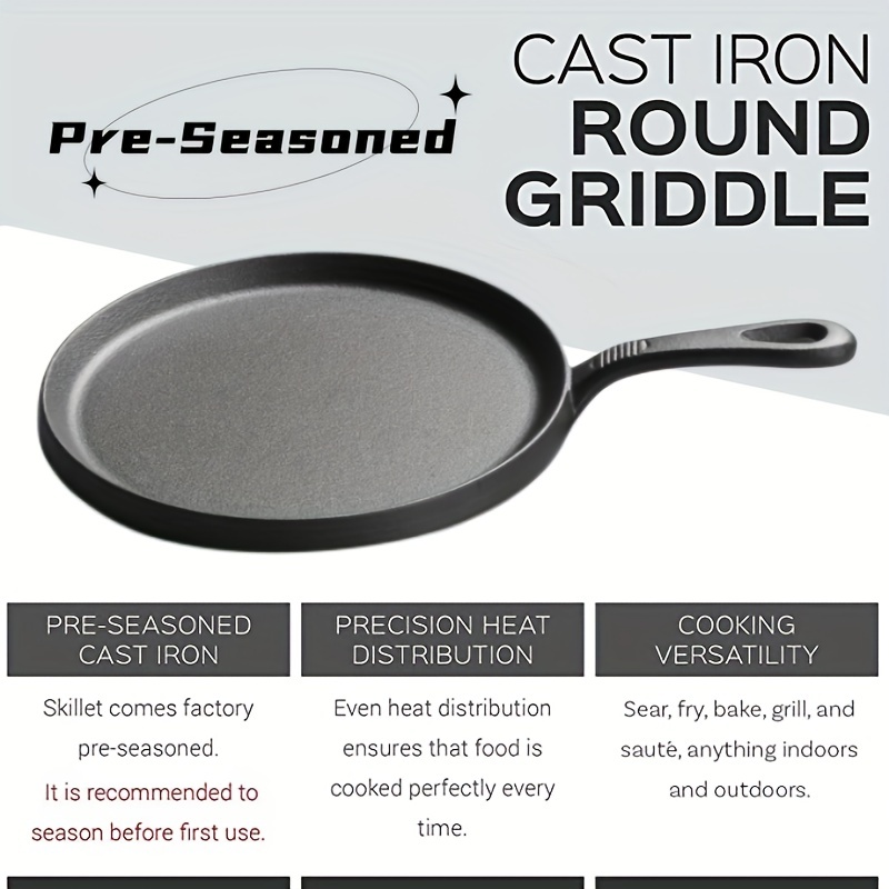 Pre seasoned Cast Iron Round Griddle Black Teardrop Handle - Temu