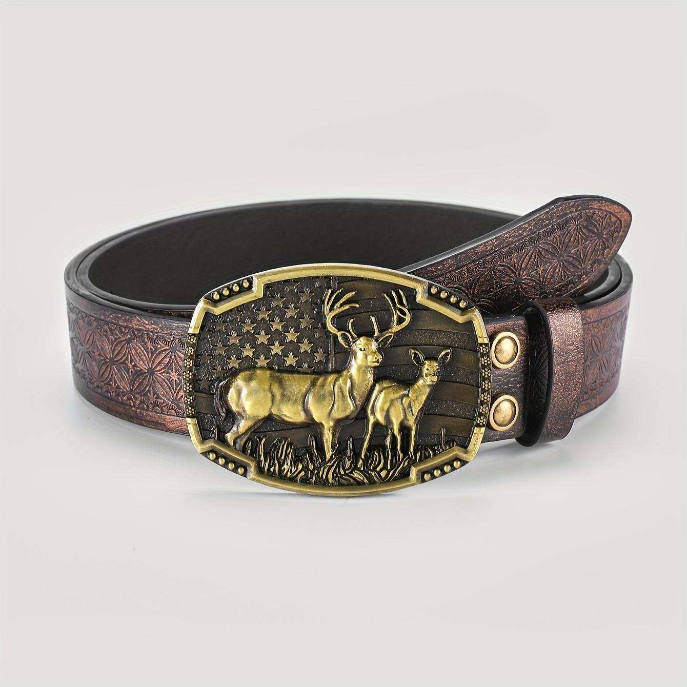Fashion Mens Western Style Pu Leather Belt Cool Deer Pattern