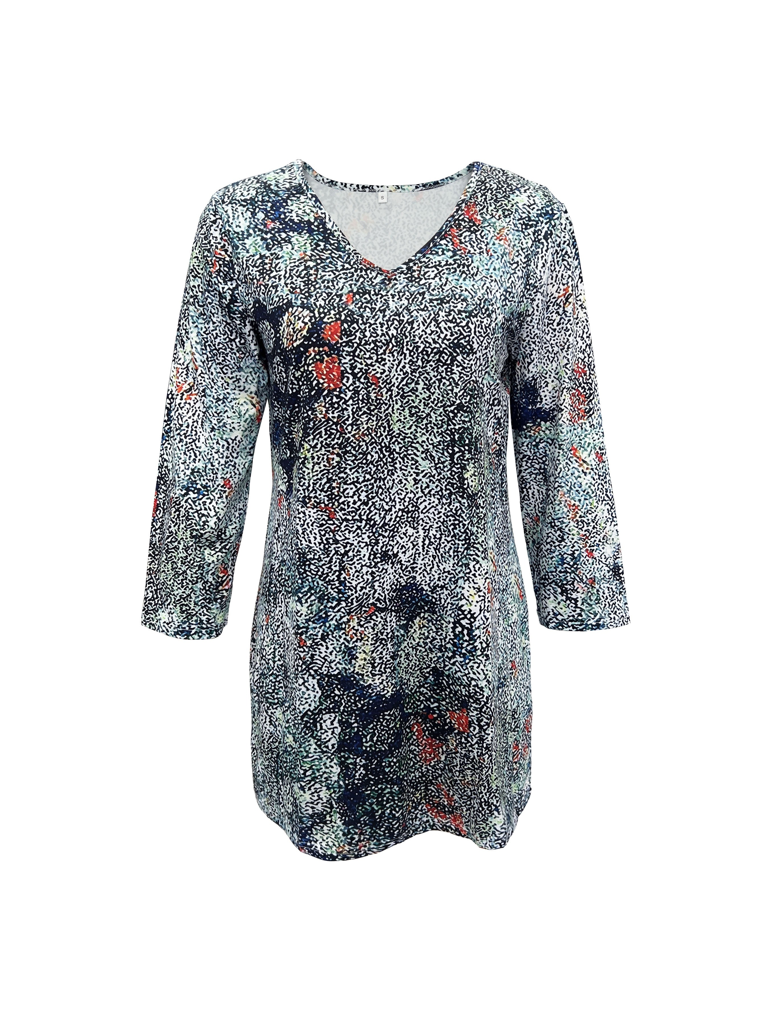 Graphic Print Tunics Vintage V Neck Long Sleeve Tunics - Temu