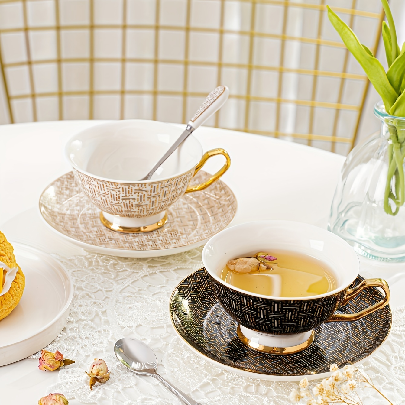Creative Bone China Cup and Saucer Set French Afternoon Tea Gold