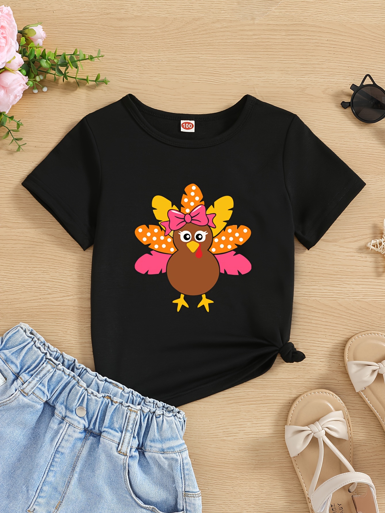 Graphic Short Sleeve T shirt Cute Turkey Girls Comfy Tees - Temu New ...