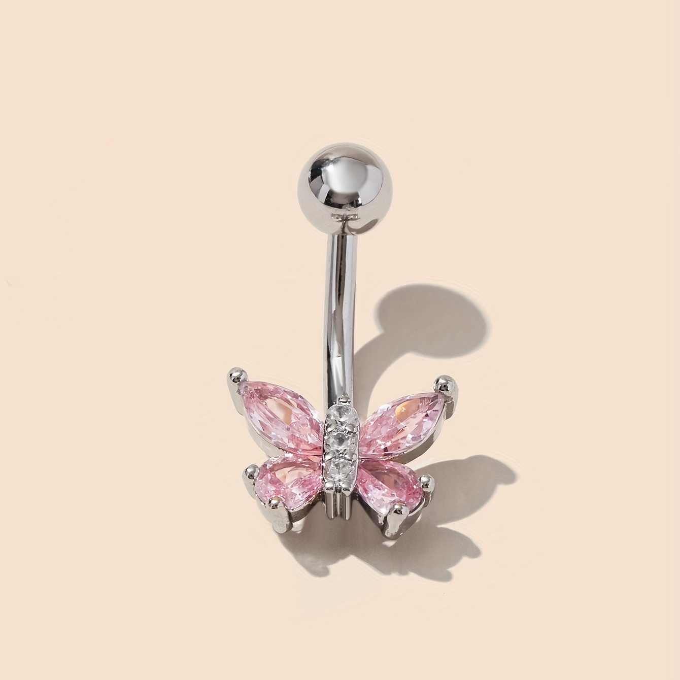 

Inlaid Pink Zircon Belly Button Ring Butterfly Shape Navel Nail For Women Body Piercing Jewelry Decor