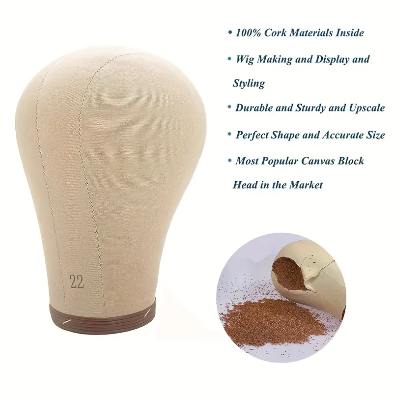 Cork Canvas Block Head Mannequin Head Wig Display Styling Head With Mount  Hole 21inch- Canvas Head For Wigs Making Supplies Cork Canvas Block Manikin  Head For Wig Styling Wig Holder Head 