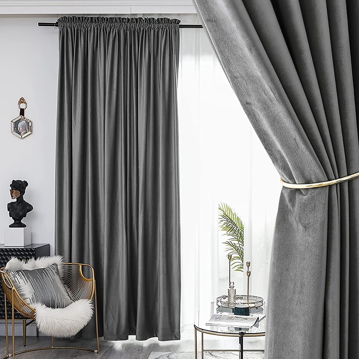 Par de cortinas de terciopelo gris, cortinas de terciopelo gris plateado  claro del dormitorio, cortinas de terciopelo de la sala de estar, cortinas  personalizadas -  México