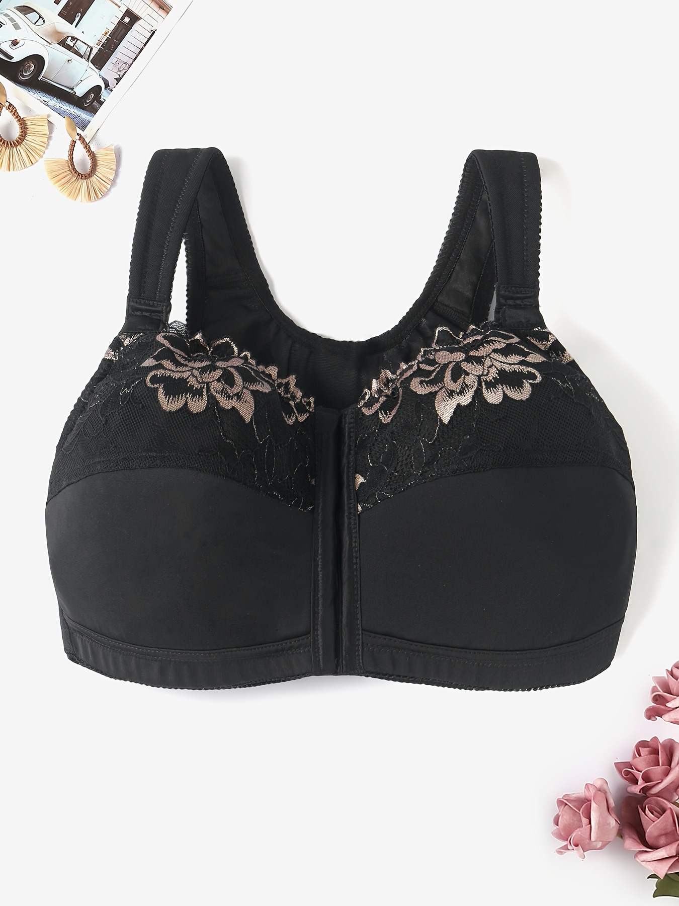 VBVC Womens Plus Size Bras Embroidered Glossy Comfortable