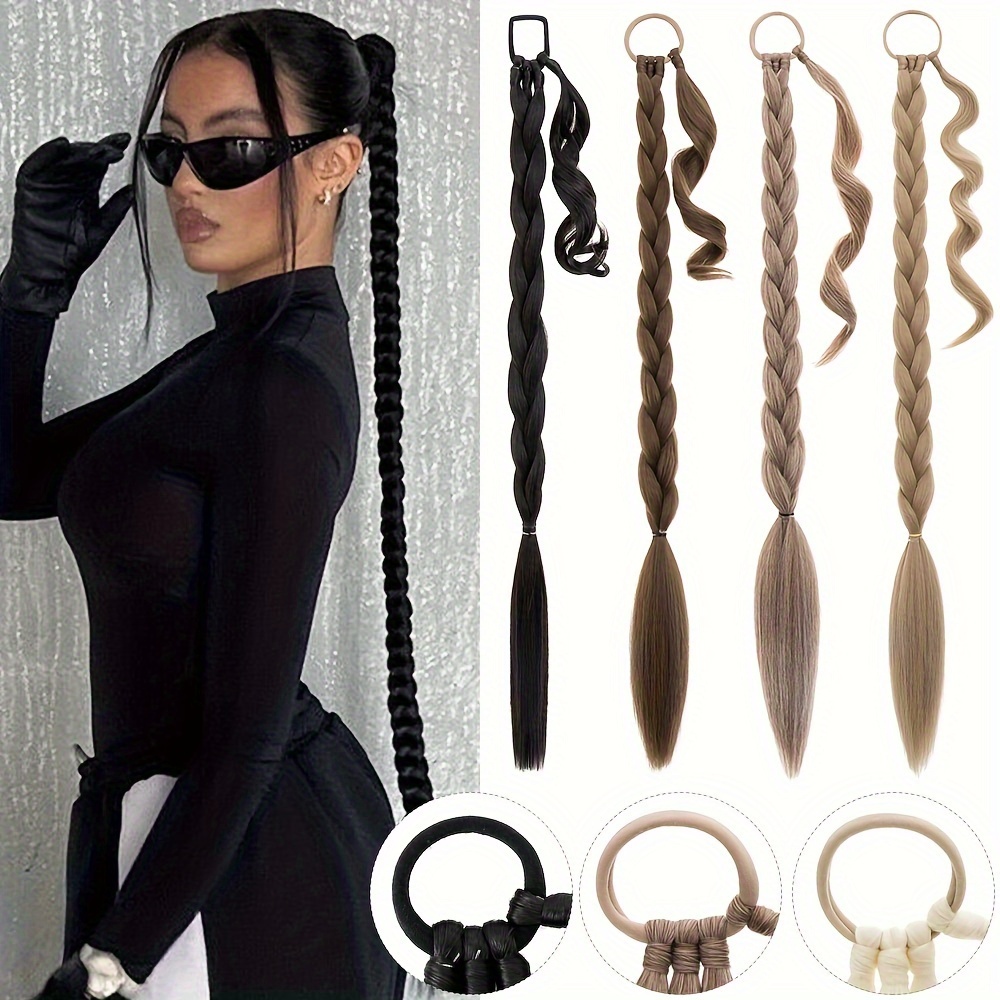 Long Braided Ponytail Hair Extension with Hair Tie Thick Wrap