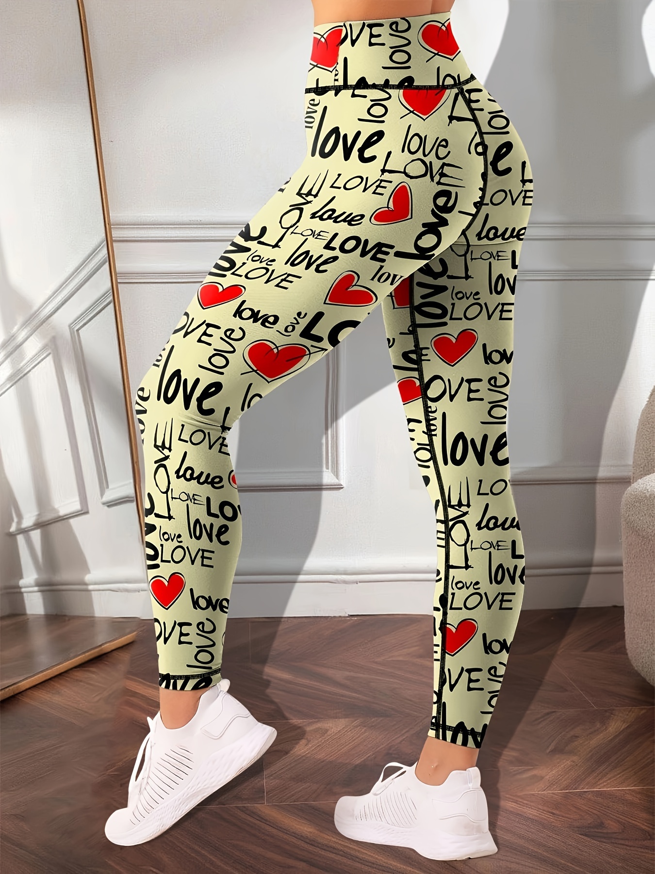 Cebbay Womens Valentine Love Letter Print Yoga Pants Casual High Waisted  Butt Lifting Stripe Slim Workout Athletic Leggings