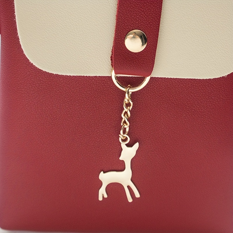 Square Shoulder Bag With Charm, Metal Deer Decor Flap Fashion