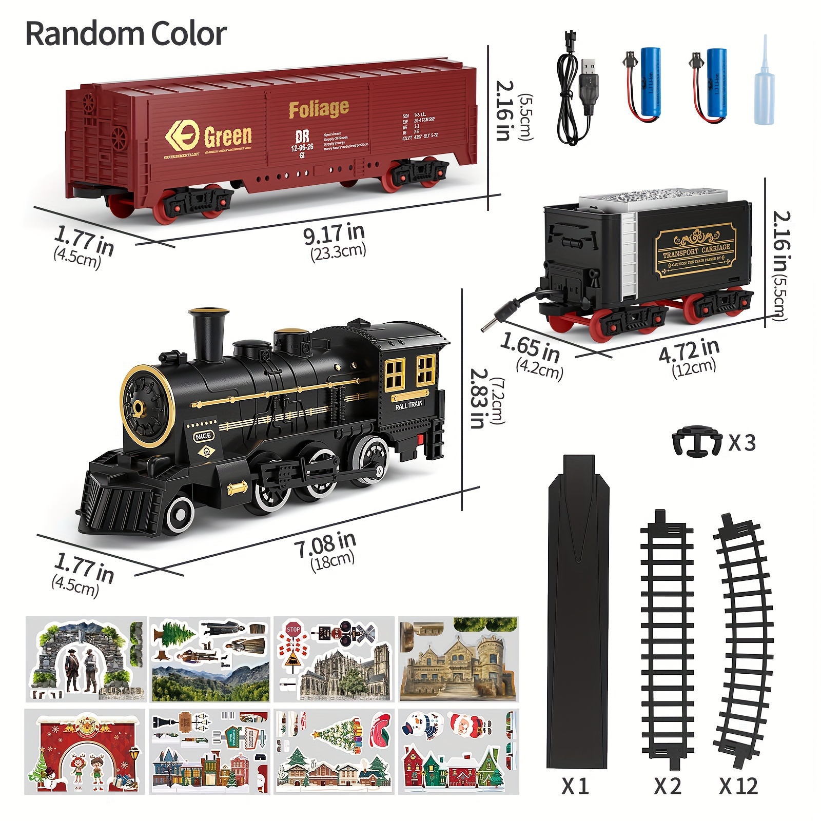 TEMI Juego de tren de Navidad - Juguete de tren eléctrico para niños con  locomotora de humo de 3 vías, luz y sonidos, vagones de carga y pistas