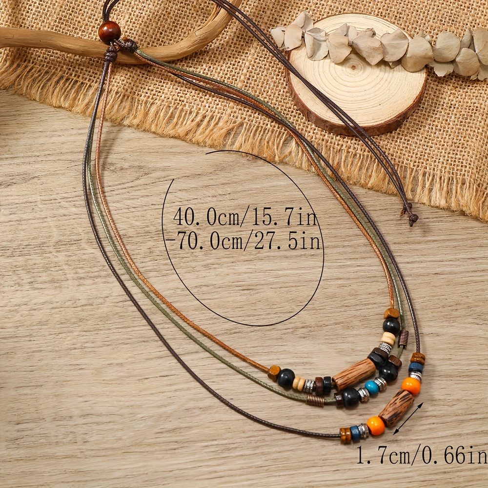Wood Bead Necklace - Long Bohemian Ethnic Beaded Chain Suitable For Sweaters, Style