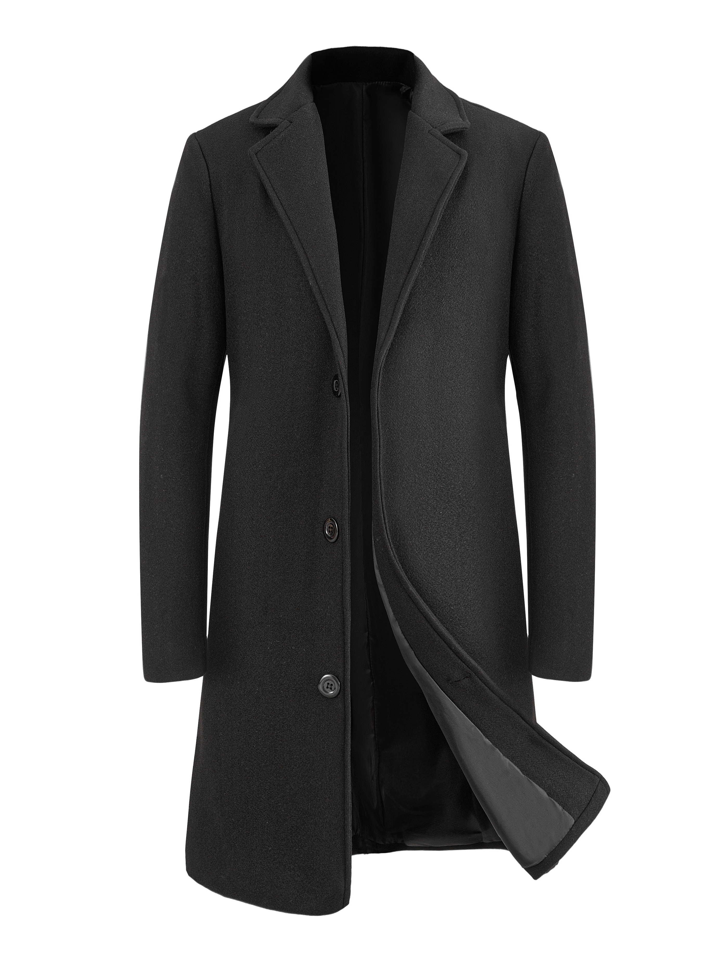 Non-Stretch Stylish Lapel Neck Coat, Men's Solid Pocket Classic Collar Outfits Coat for Winter,Black,Temu