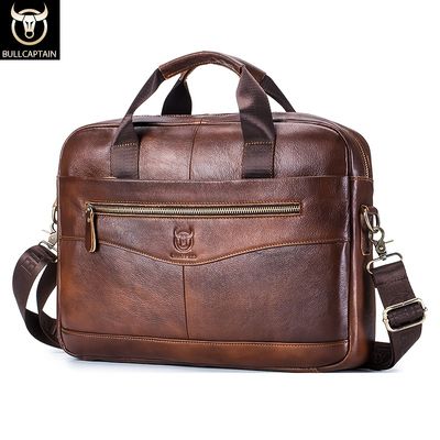 bullcaptain fashion genuine leather shoulder bag large capacity business multi functional hand held computer bag briefcase