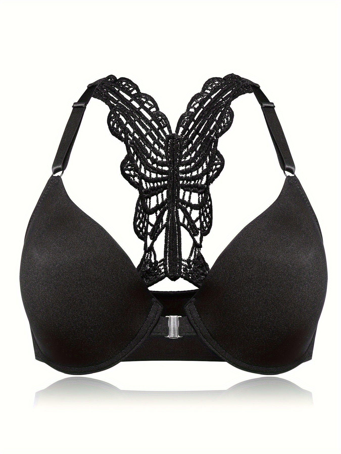 Plus Size Sexy Bra, Women's Plus Front Close Butterfly Embroidery