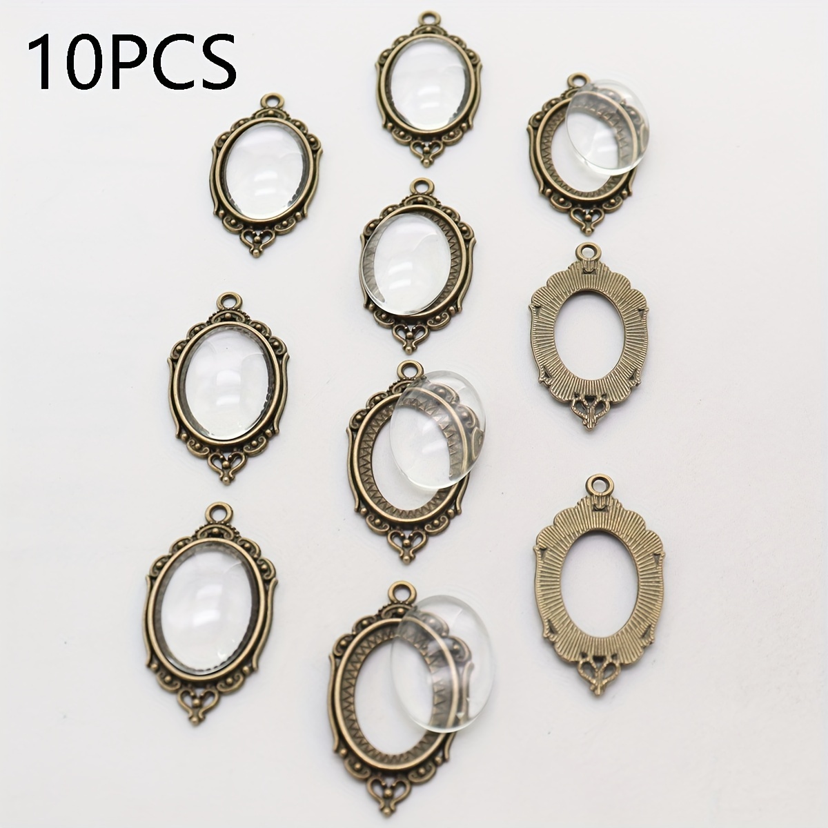 Image of 10 Alloy Inner 1.8*2.5cm Oval Time Gem Pendant Base With Transparent Glass Sheet Used For Earrings And Necklace Pendants
