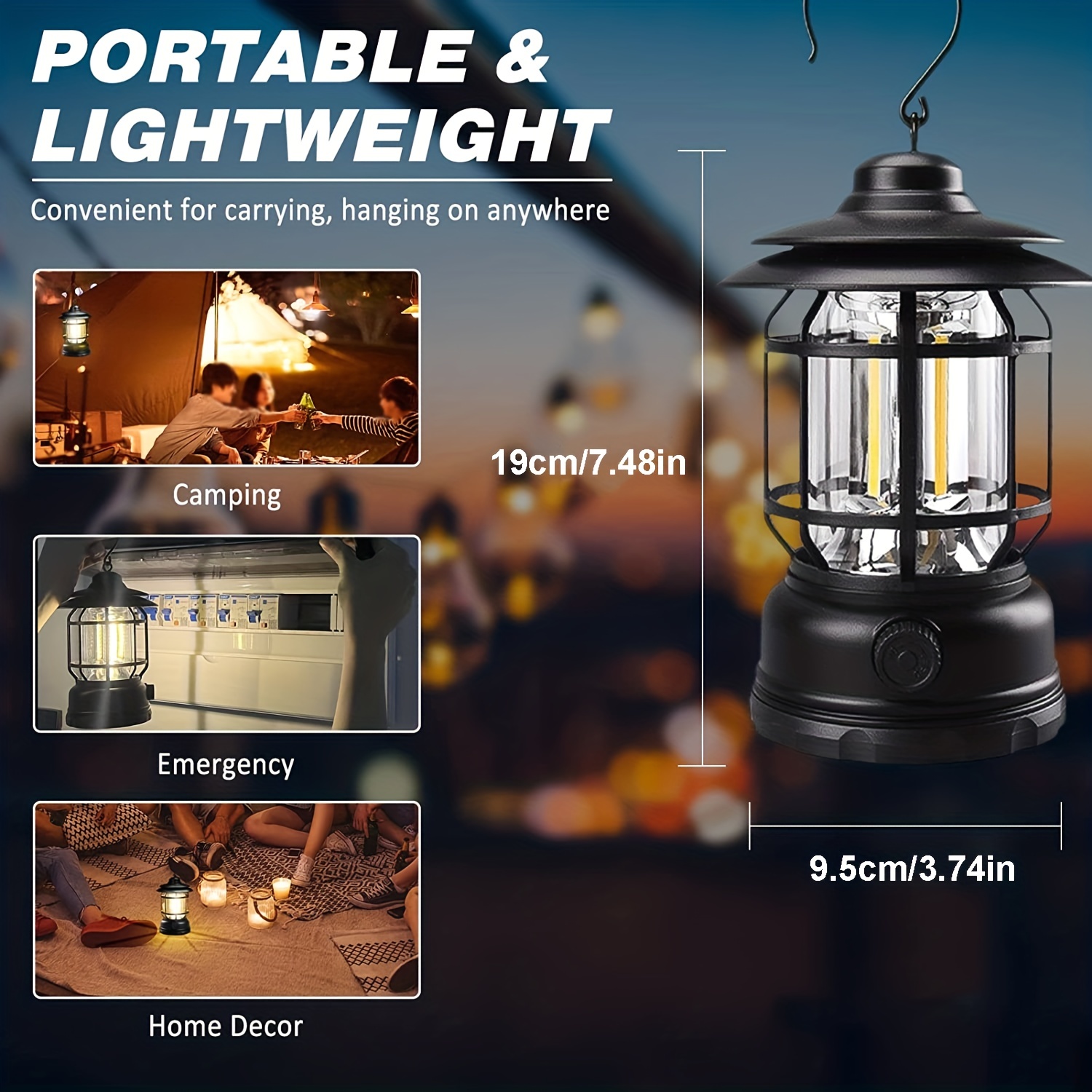 Mini Portable Hanging Tent Light Rechargeable LED Retro Metal