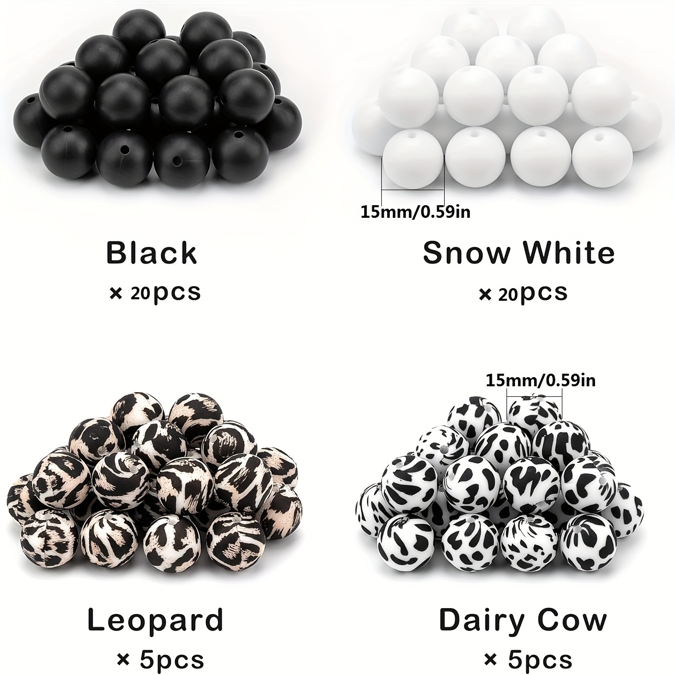 121Pcs 12/15mm Leopard Cow Print Silicone Round Beads For Jewelry Making  DIY Fashion Unique Bracelet Necklace Key Bag Chain Handmade Craft Supplies