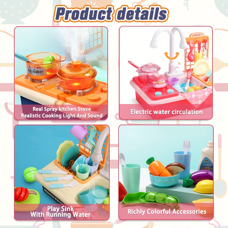 Kids Kitchen Playset Pretend Play Cooking Pots Stoves More - Temu