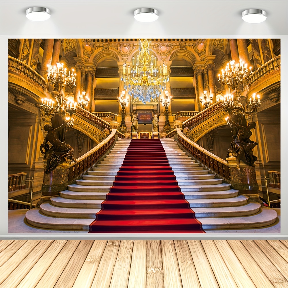 

1pc Wedding Photography Backdrop, Vinyl Luxury Castle Staircase Backdrop Bridal Shower Portrait Baby Shower Party Decoration Banner Photo Studio Props 82.6x59.0 Inch/94.4x70.8 Inch