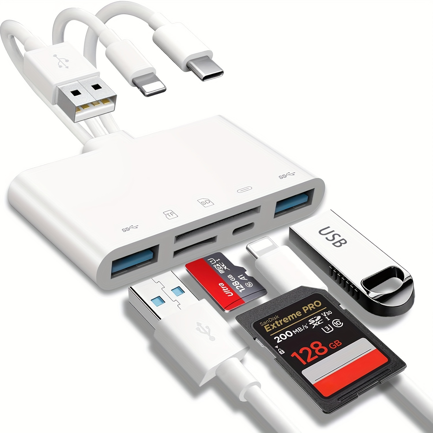 4 en 1 Lecteur de carte externe Usb Micro Sd & Tf Card Reader Adaptateur  pour Iphone / Ipad Mac
