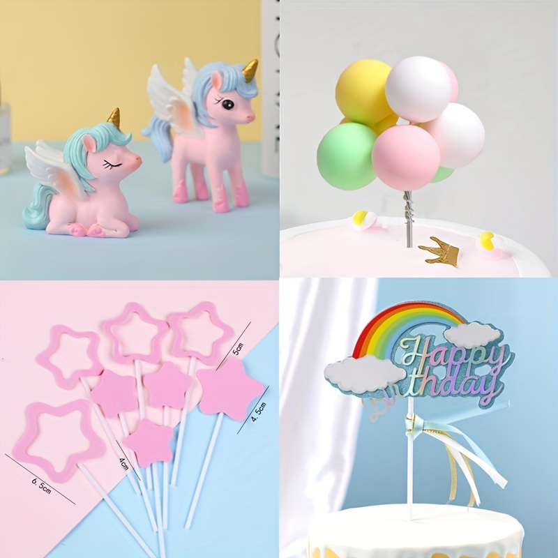Unicorn Cake Topper, 2 Magic Unicorns Sculpture, 1 Rainbow, 1 Happy  Birthday Banner, 2 Cloud, 4 Balloon, 12 Stars, 1 Moon, Cake Decoration For  Girl Ki