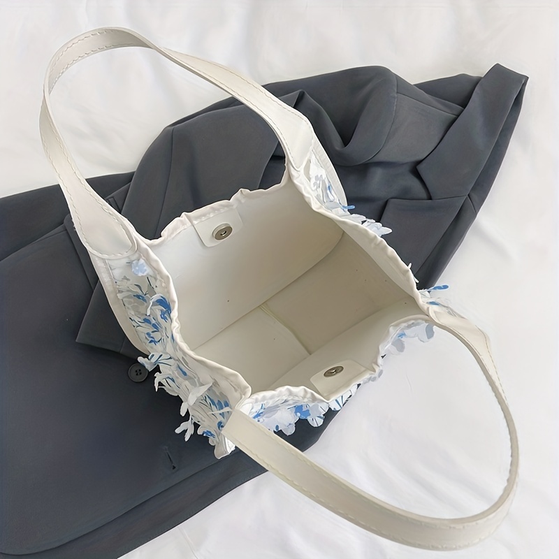 Lase Flower Decor Shoulder Bag Stylish Casual Storage Bag