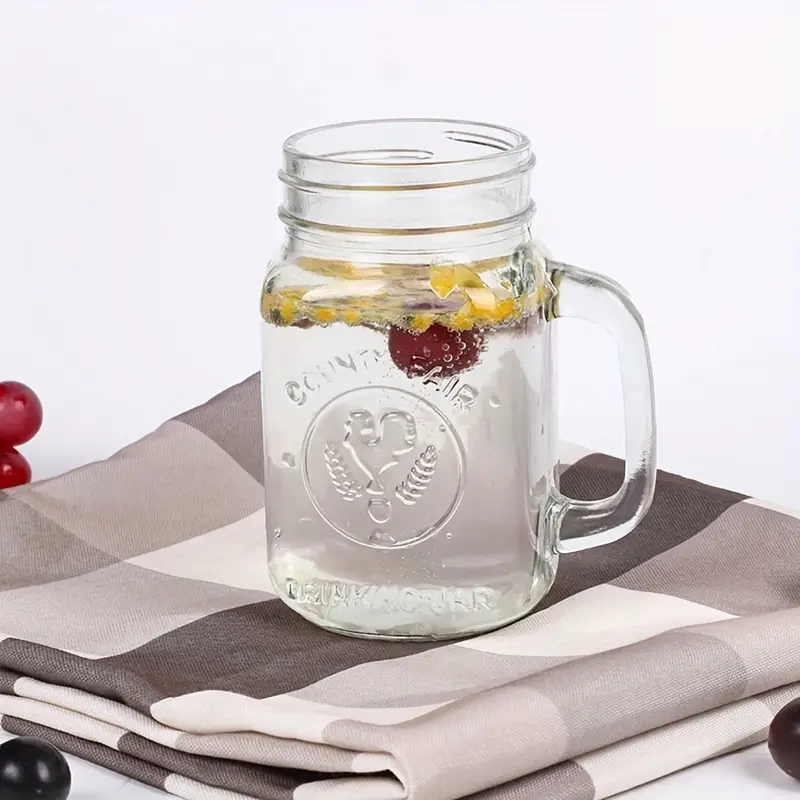 Glass Mason Jar With Handles, Lid And Straw Mason Jars Drinking