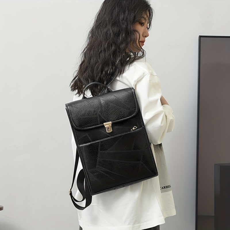 Vintage Style Flap Backpack PU Leather Schoolbag Top Handle Daypack