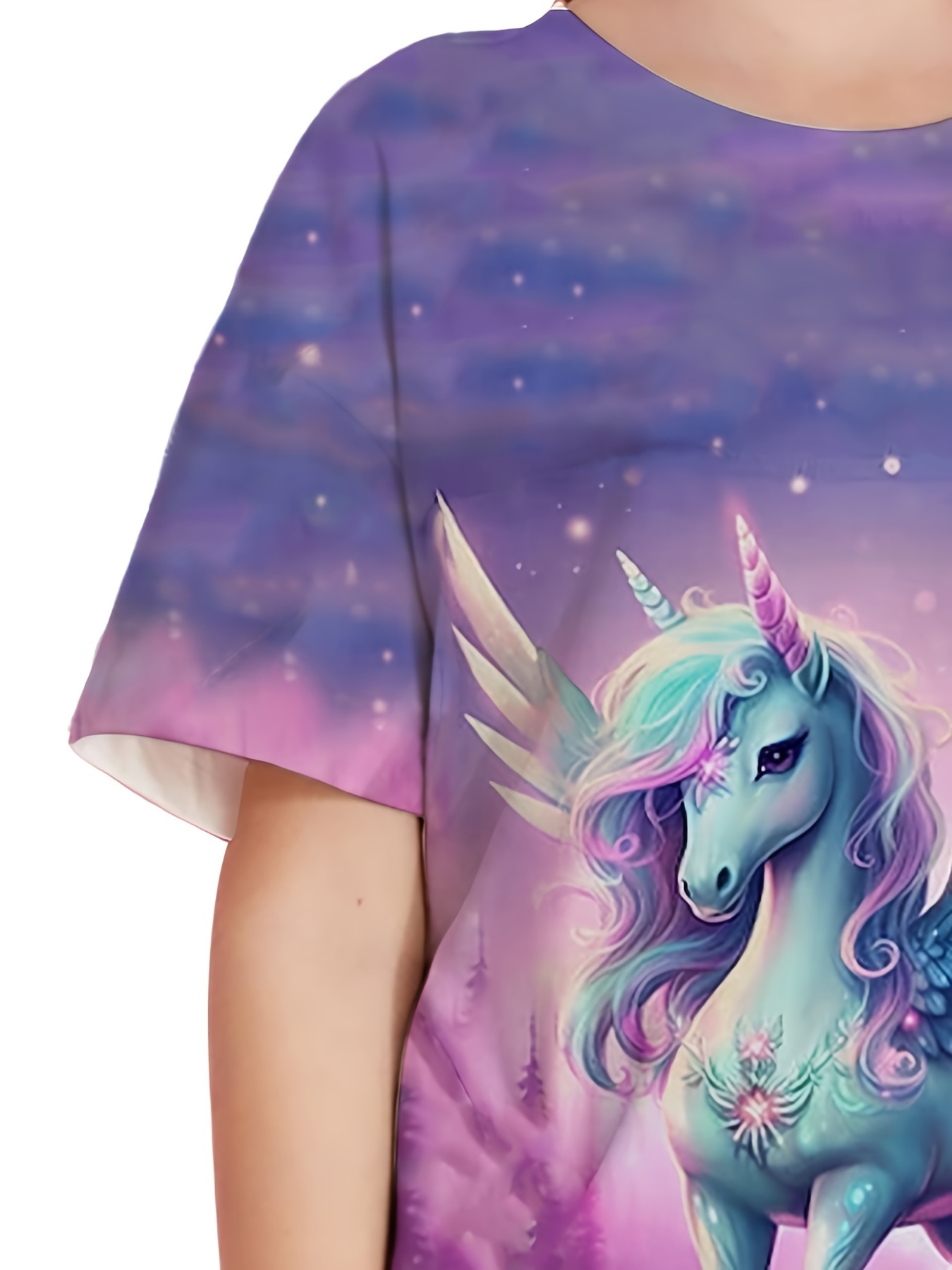 Girls Short Sleeve Unicorn Stars Graphic Tee