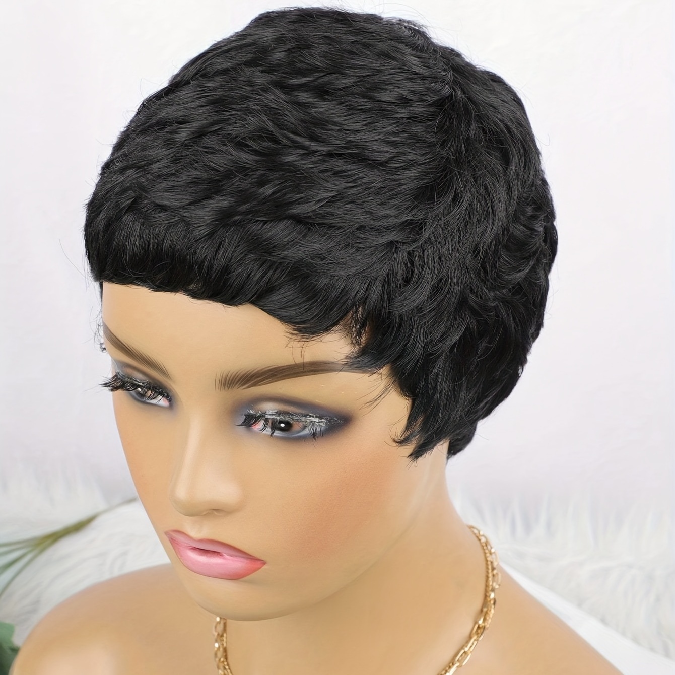 Natural Black Short Pixie Cut Wig Synthetic Hair Women - Temu