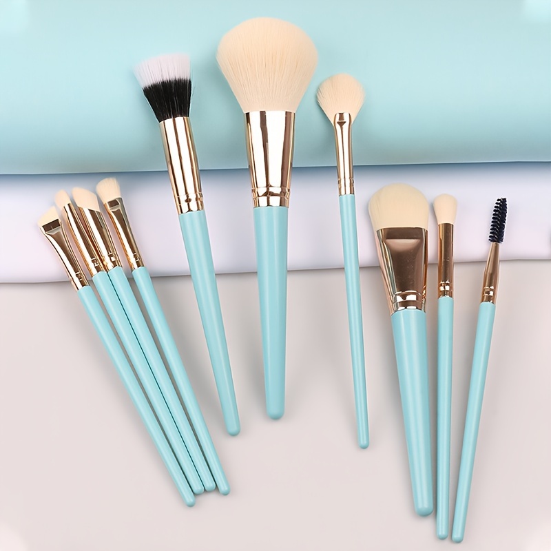 Girls Beauty tools Cosmetics 9Pcs Light Blue Color Handle Makeup