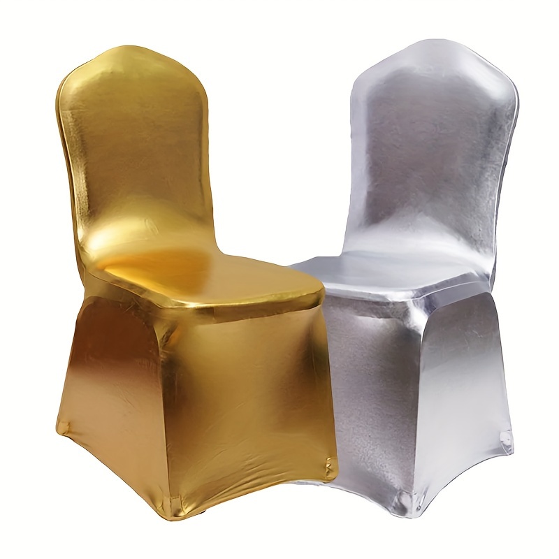 

1pc Bronzing Golden Glittering Chair Covers Golden Silvery Hotel Banquet Wedding Chair Decoration Chair Slipcovers Universal Elastic Cover For Office Home Decor