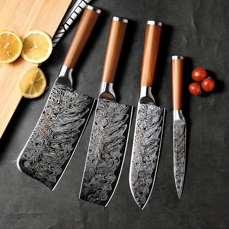 Damascus Steel Knife Set Kitchen Knife Household Kitchen - Temu
