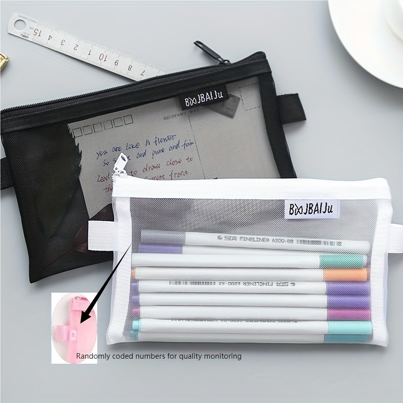 1pc Black Nylon Mesh Transparent Pencil Case, Multifunctional & Portable  Student Stationery Box, Cute & Large Capacity Storage Bag