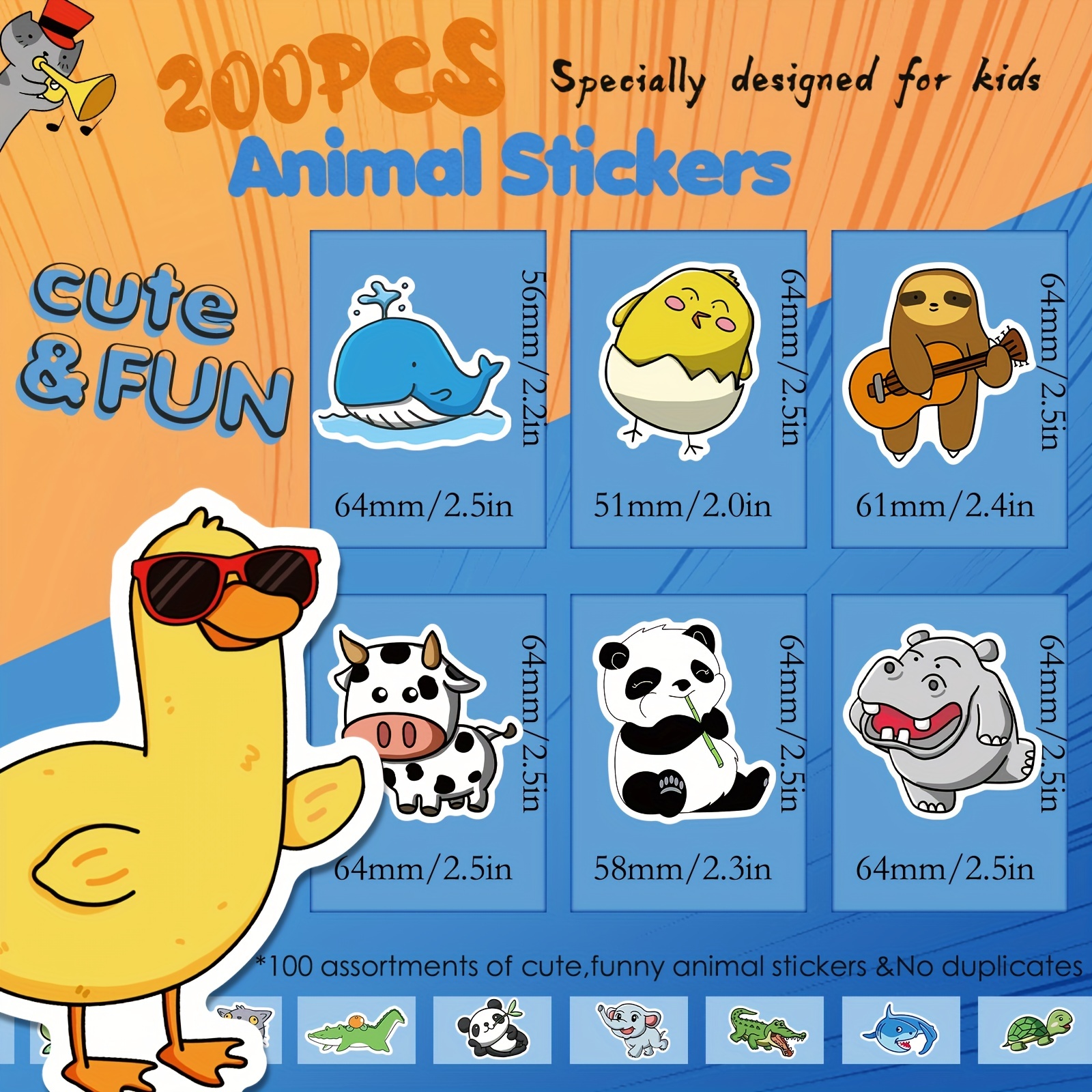 Cute Animal Stickers for Kids,100 Pcs/Pack Vinyl Waterproof Water Bottle