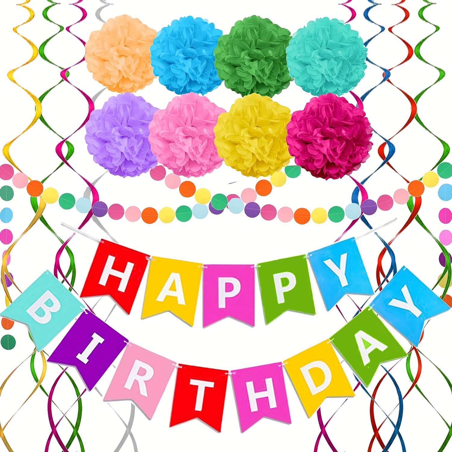 Guirnalda colorida de feliz cumpleaños, 2 banderines de tela de fieltro,  decoraciones de fiesta de feliz cumpleaños, varios colores, decoraciones de