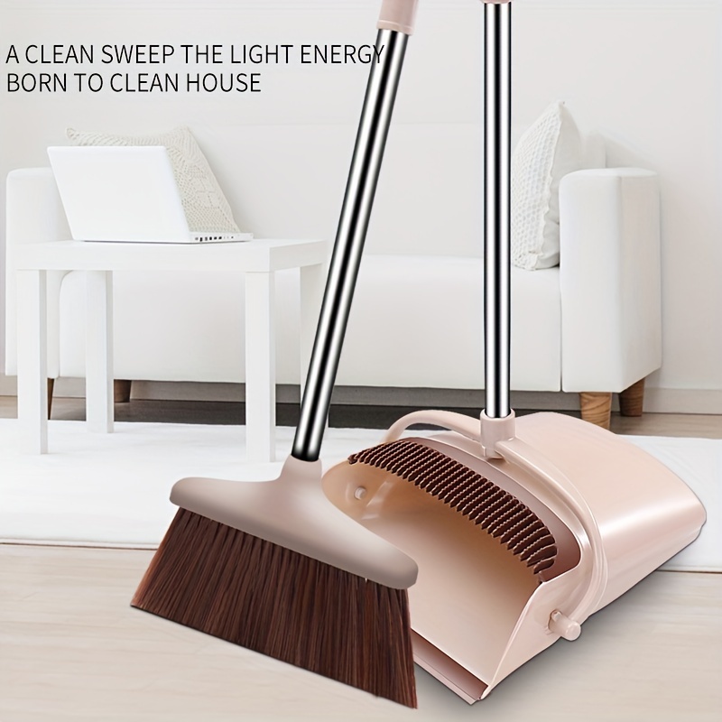 Broom and Dustpan Set / Upright Sweep Set / Dust Pan with Stain Steel  Handle 35 Tall for Home Office Commercial Hardwood Floor Use