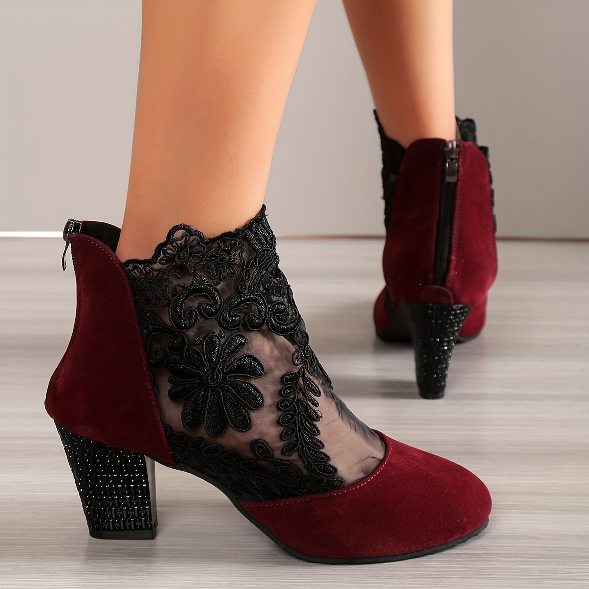 Red lace sales up heeled boots