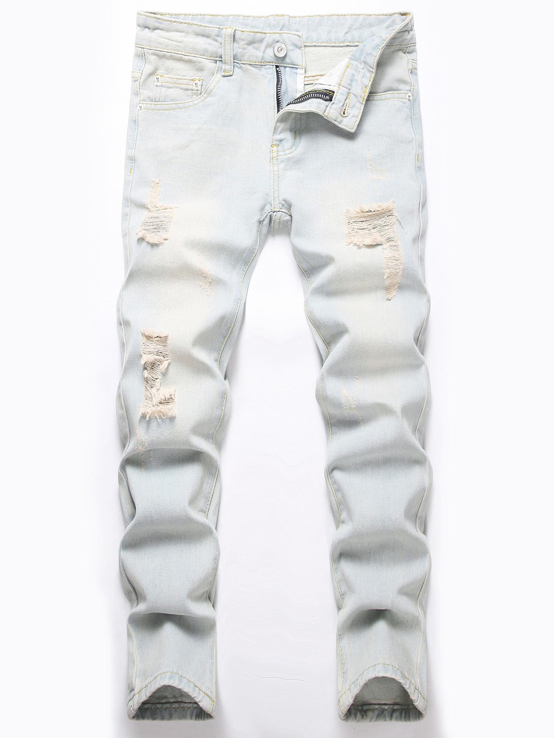 Jeans Con Toppe Strappate Per Ragazzi Pantaloni Lunghi In Denim Lavato  Skinny Slim Fit, Abbigliamento Per Bambini