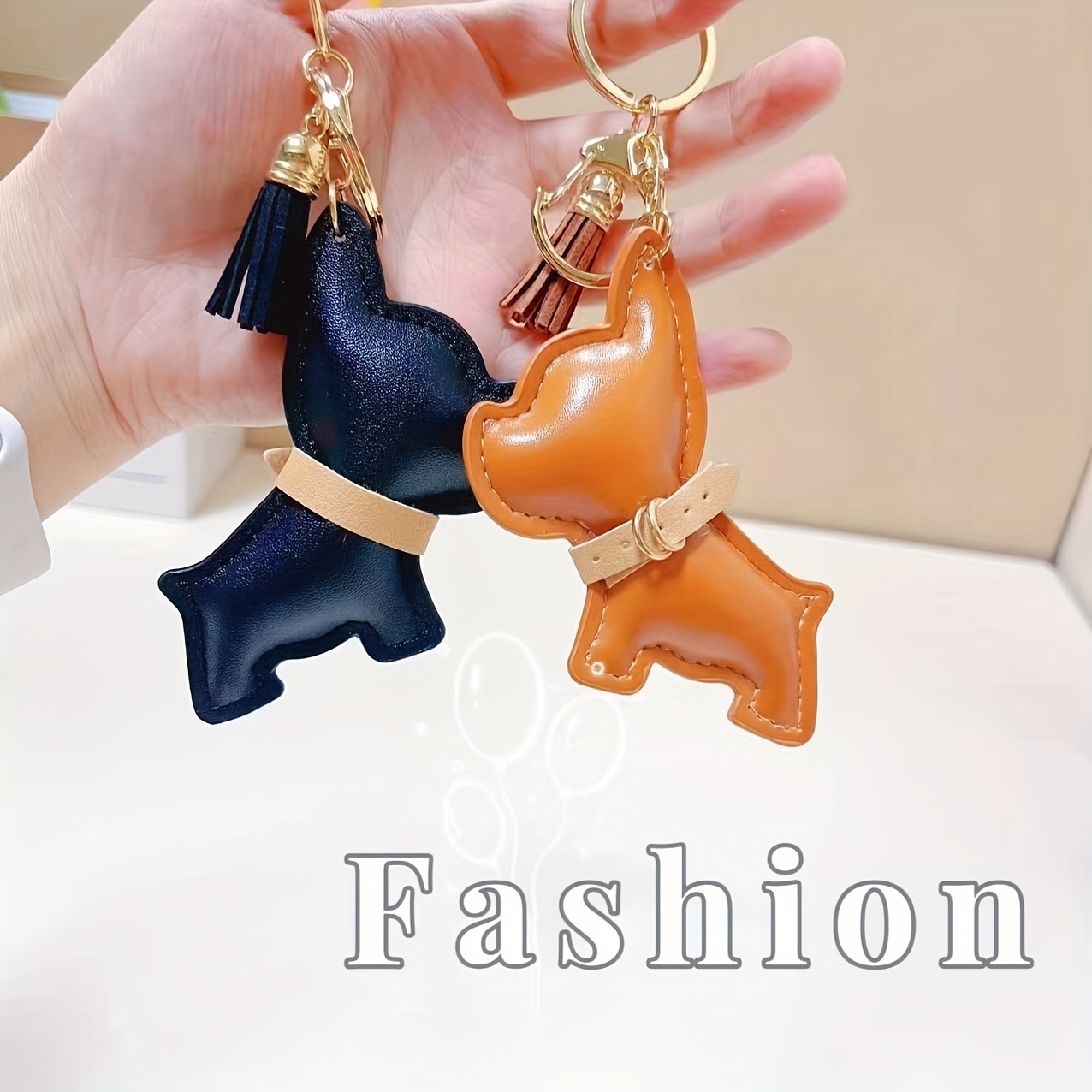 Fashion Punk French Bulldog Keychain PU Leather Dog Keychains for Women Bag  Pend