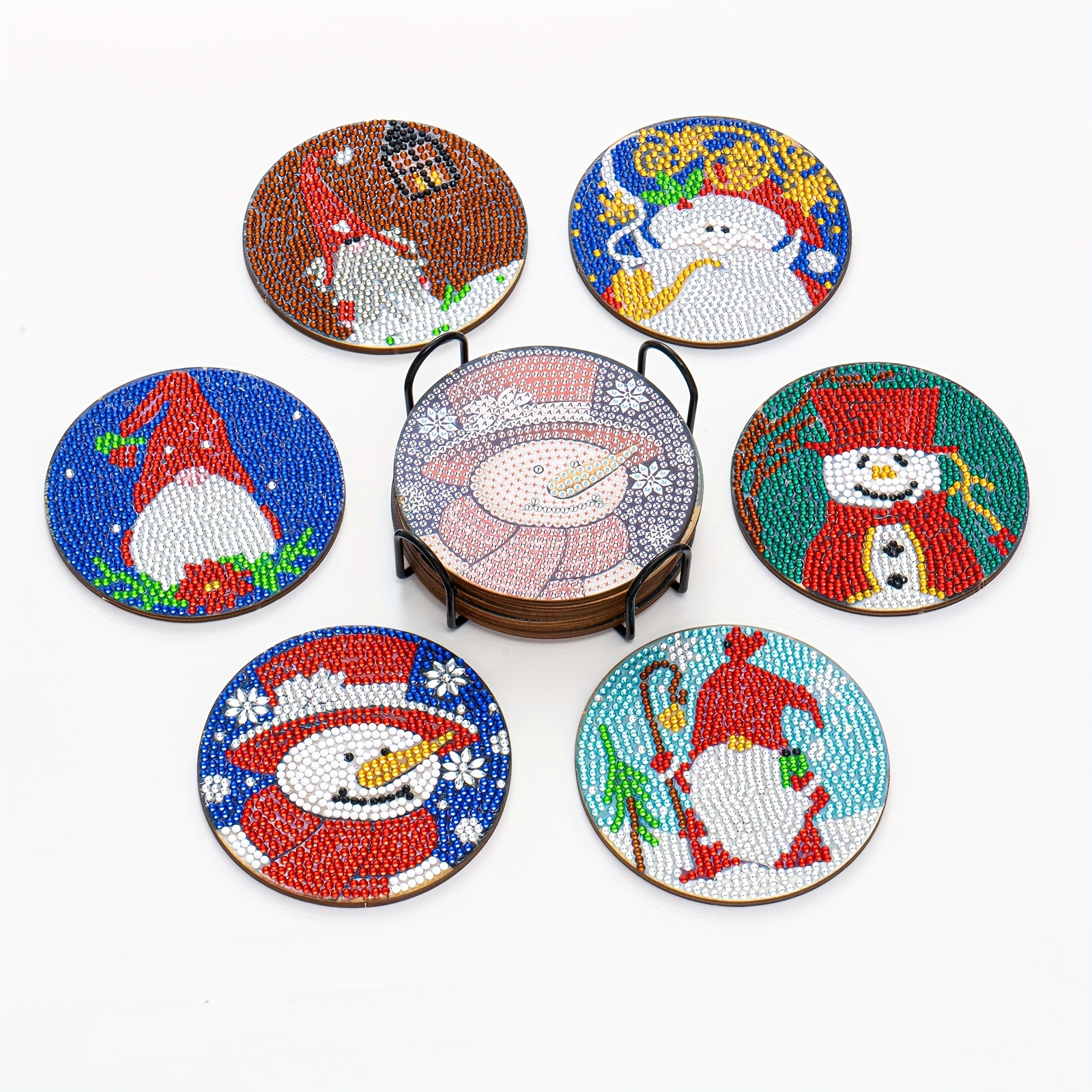 Diy Diamond Art Coasters Christmas Snowman Cup Shape Size - Temu