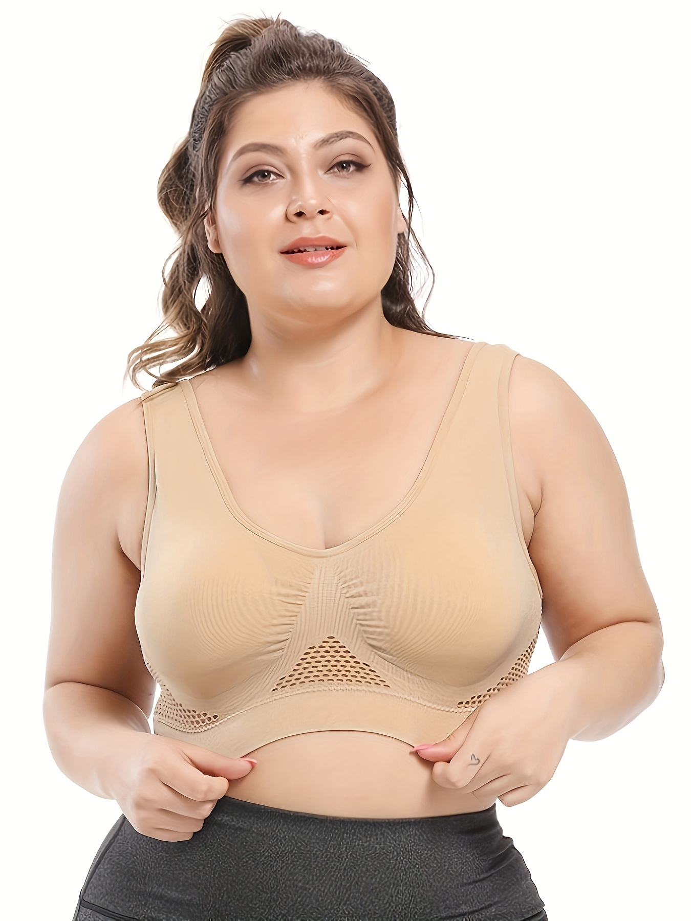 1pc Plus Size Double Layer Seamless Sports Bra Without Underwire, Yoga  Adjustable Underwear