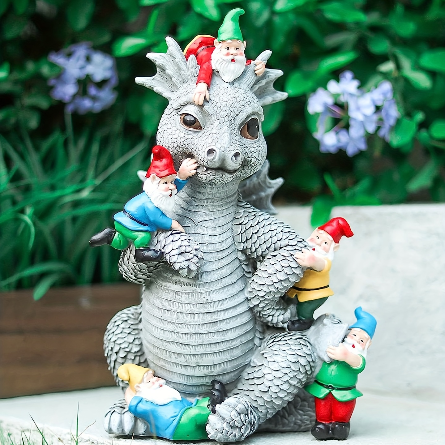 

1pc Dragon With Gnome Resin Sculpture For Desktop, Home Decor, Garden Decor, Outdoor