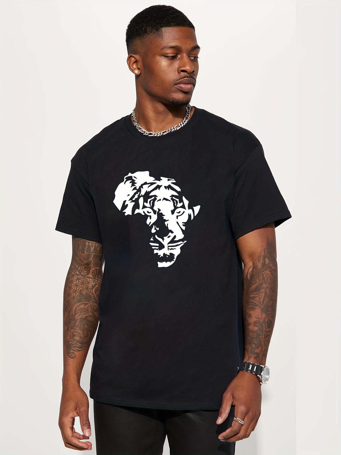 Plus Size Men's Anime Tiger Print Shirt for Summer, Street Style Personalized Short Sleeve Shirt Tops for Males, Men's Clothing,Casual,Temu