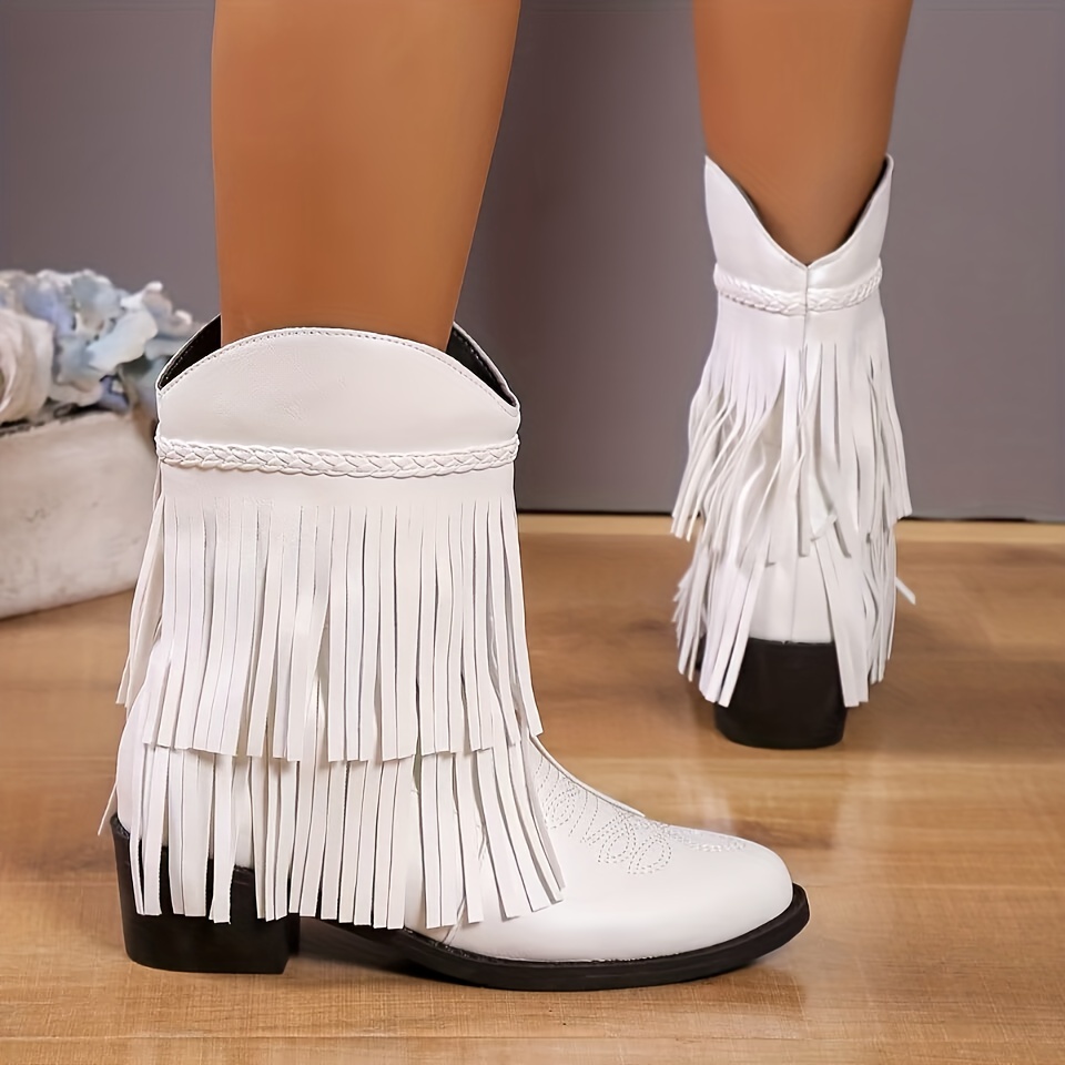 White on sale tassel boots