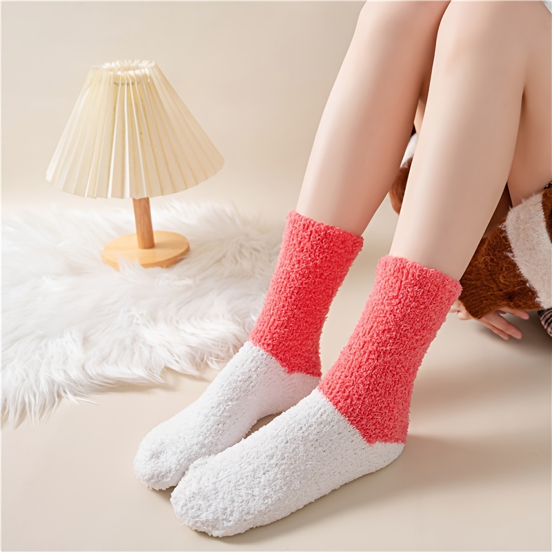 5 pares de calcetines de tubo medio de mezcla de algodón acanalado  colorblock, calcetines y medias de mujer - Temu