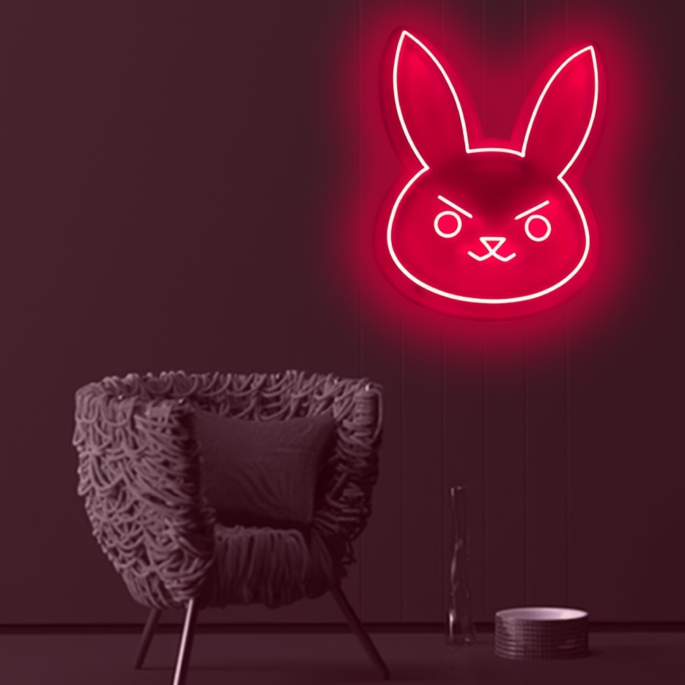 Une lumière au néon en forme de lapin mauvais, lumière en forme de lapin, lumière créative animale, lumière décorative au néon pour la chambre, décoration murale, maison, chambre, club, cadeau déclairage décoratif kawaii anime